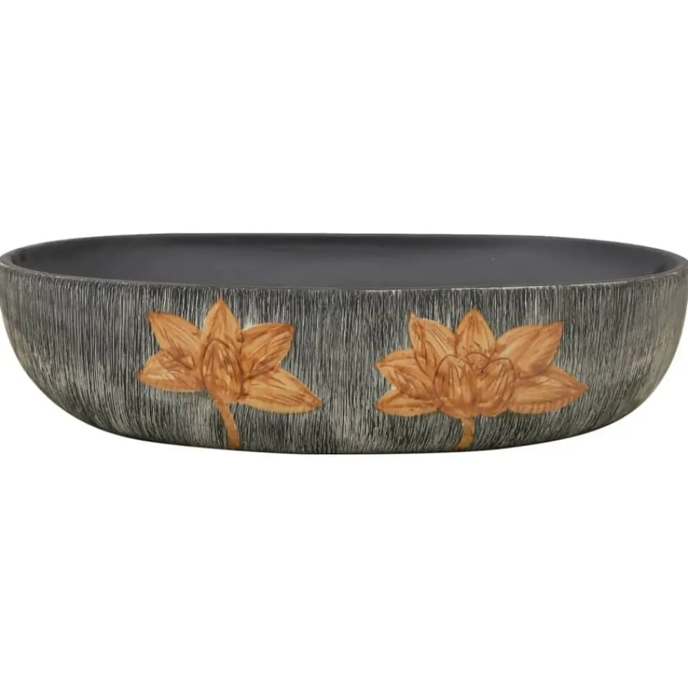 Sanitair & Loodgietersbenodigdheden*vidaXL Opzetwasbak ovaal 59x40x14 cm keramiek grijs en zwart Grijs en bruin