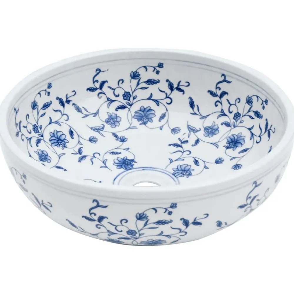 Sanitair & Loodgietersbenodigdheden*vidaXL Opzetwasbak rond Φ41x14 cm keramiek Wit en blauw