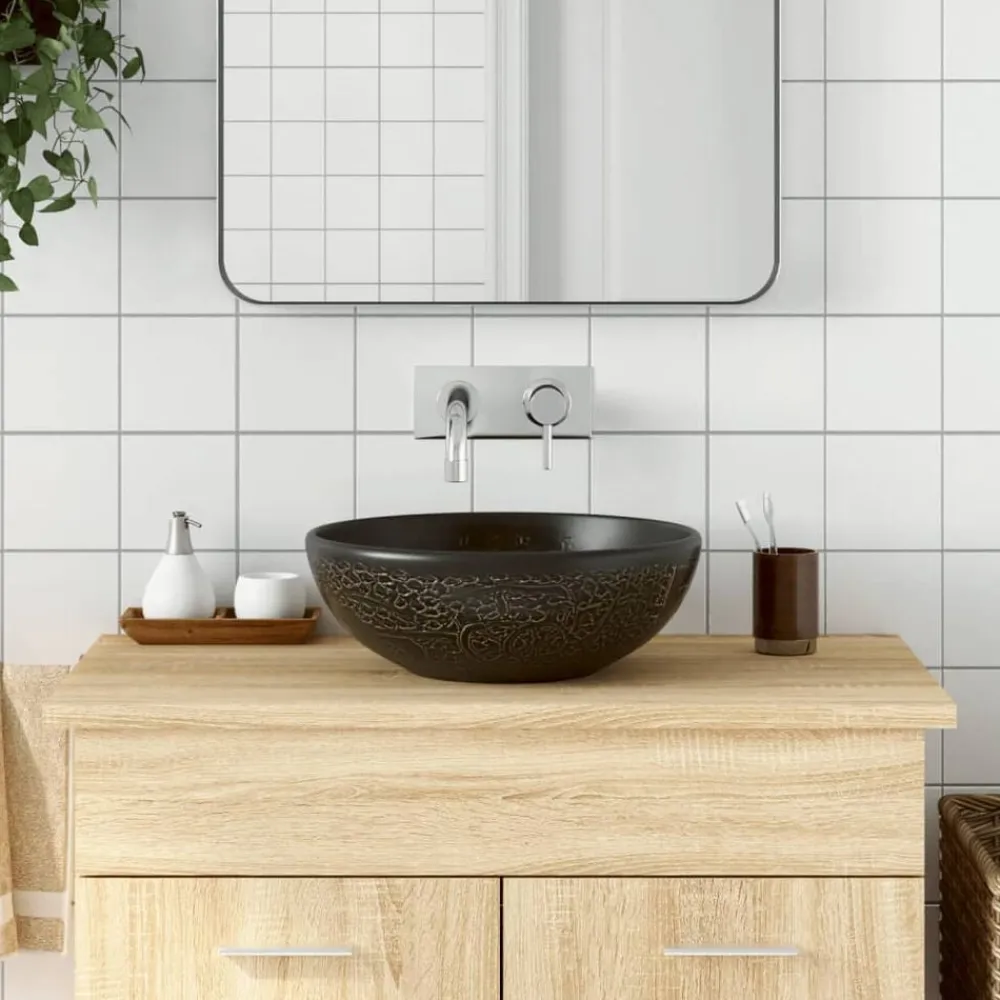 Sanitair & Loodgietersbenodigdheden*vidaXL Opzetwasbak rond Φ41x14 cm keramiek Zwart