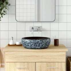 Opzetwasbak rond Φ41x14 cm keramiek zwart en blauw>vidaXL Hot