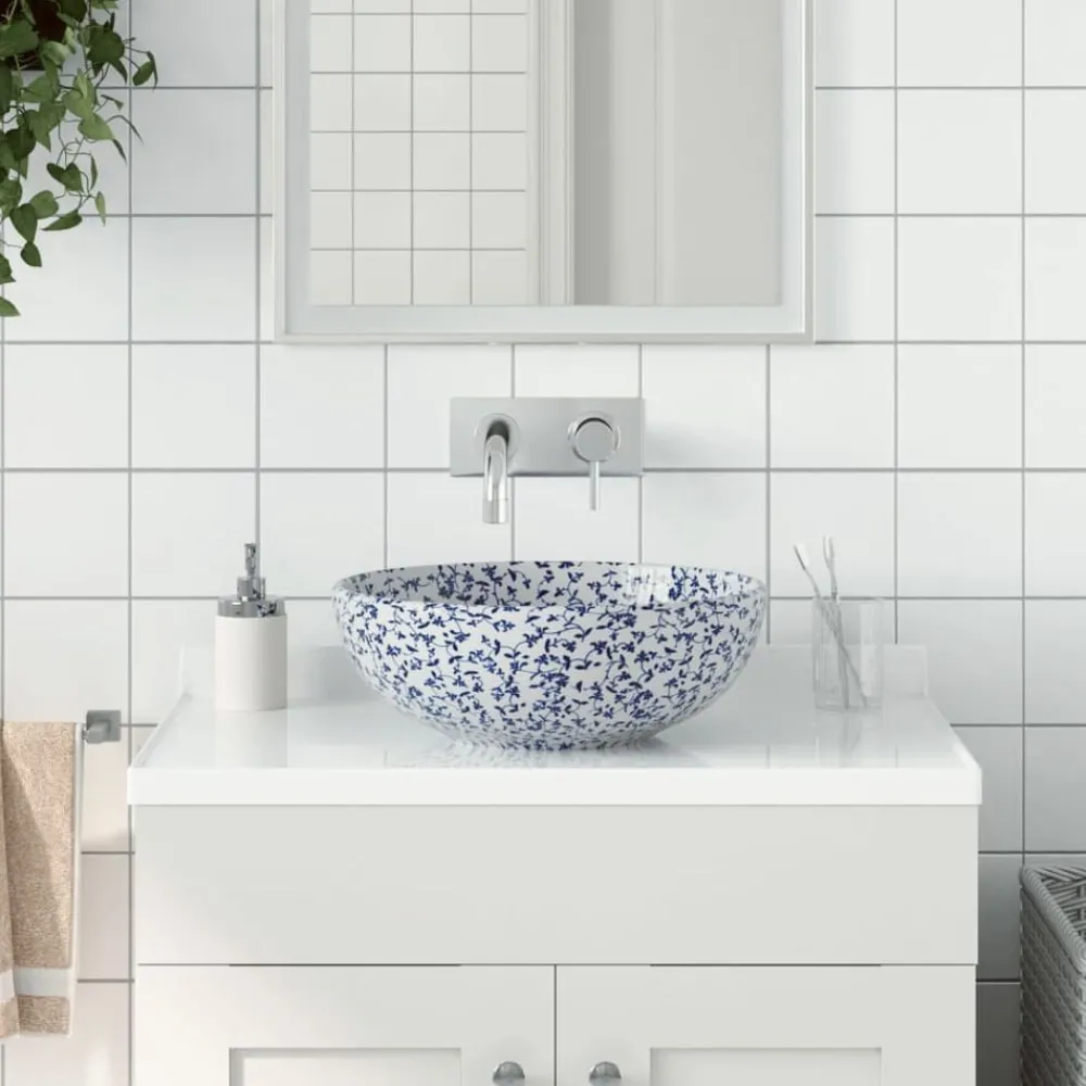 Sanitair & Loodgietersbenodigdheden*vidaXL Opzetwasbak rond Φ41x14 cm keramiek wit en Blauw