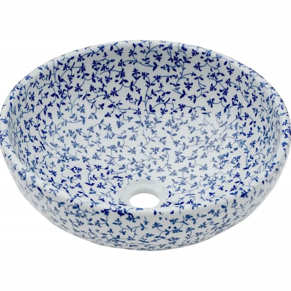 Sanitair & Loodgietersbenodigdheden*vidaXL Opzetwasbak rond Φ41x14 cm keramiek wit en Blauw