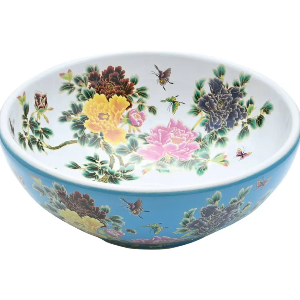 Sanitair & Loodgietersbenodigdheden*vidaXL Opzetwasbak rond Φ41x14 cm keramiek meerkleurig Blauw en geel