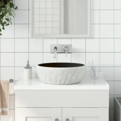 Sanitair & Loodgietersbenodigdheden*vidaXL Opzetwasbak rond Φ41x14 cm keramiek Zwart en grijs