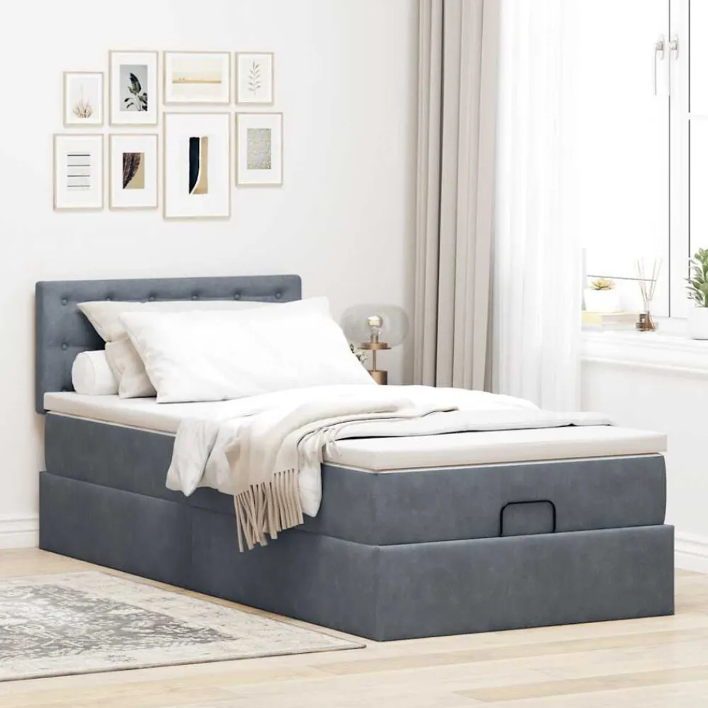 Bedden & Accessoires*vidaXL Ottoman bed met matras 80x200cm fluweel Donkergrijs