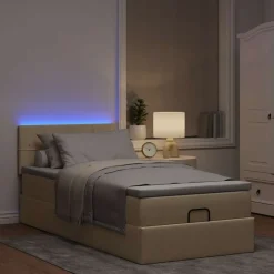 Ottoman bed met matras en LED's 80x200cm stof crèmekleurig><noscript><img width=