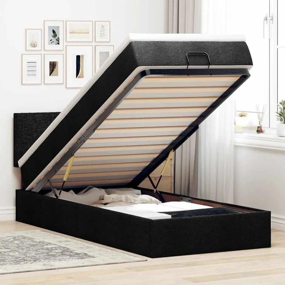 Bedden & Accessoires*vidaXL Ottoman bed met matras 80x200cm stof Zwart