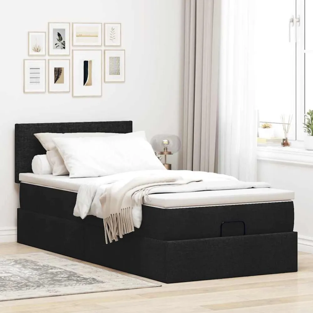 Bedden & Accessoires*vidaXL Ottoman bed met matras 80x200cm stof Zwart