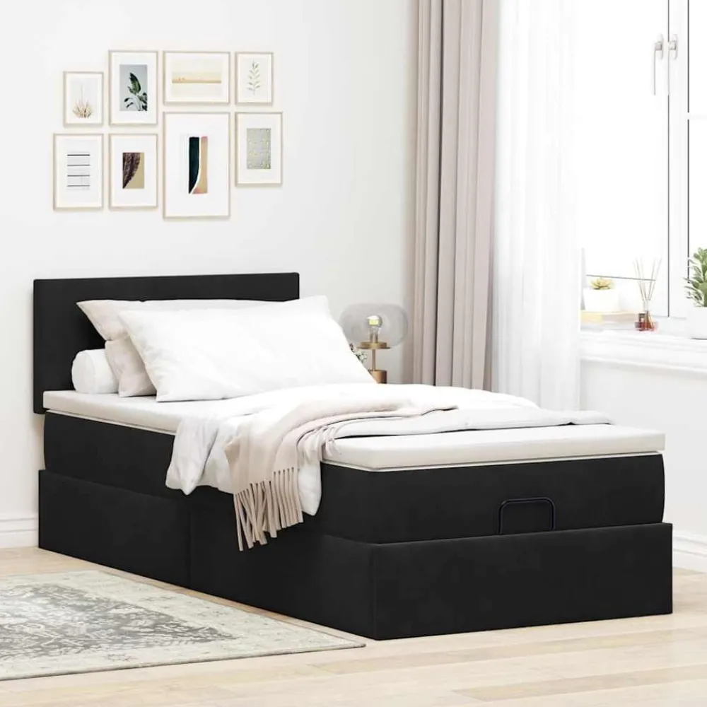 Bedden & Accessoires*vidaXL Ottoman bed met matras 80x200cm fluweel Zwart