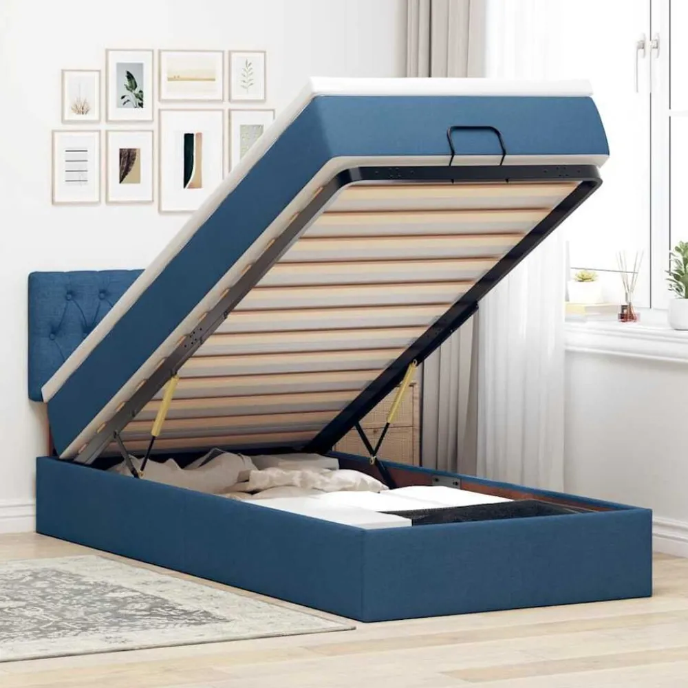 Bedden & Accessoires*vidaXL Ottoman bed met matras en LED's 80x200cm stof Blauw