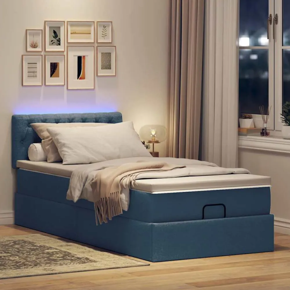 Bedden & Accessoires*vidaXL Ottoman bed met matras en LED's 80x200cm stof Blauw