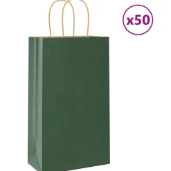 Kunst & Entertainment*vidaXL Papieren zakken 50 st met hengsels 21x11x36 cm Groen