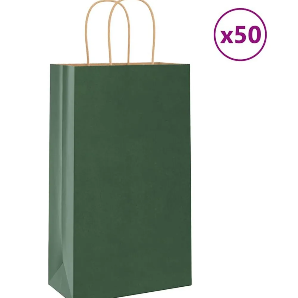 Kunst & Entertainment*vidaXL Papieren zakken 50 st met hengsels 21x11x36 cm Groen