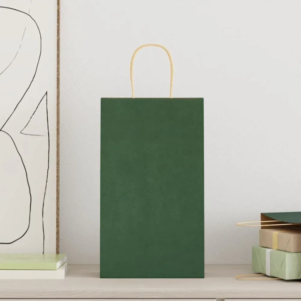 Kunst & Entertainment*vidaXL Papieren zakken 50 st met hengsels 21x11x36 cm Groen