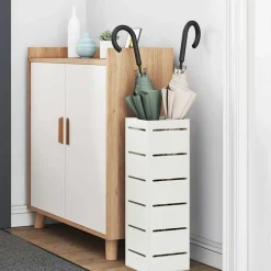 Huishoudelijke Benodigdheden*vidaXL Paraplu Standaard met opslag 15,5 x 15,5 x 49 cm Staal Wit