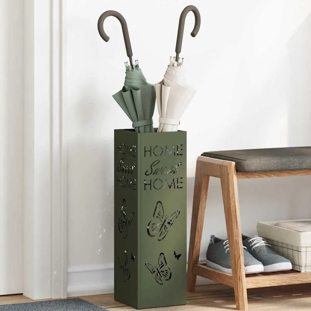 Huishoudelijke Benodigdheden*vidaXL Paraplu Standaard 15,5 x 15,5 x 49 cm Metaal Olijfgroen