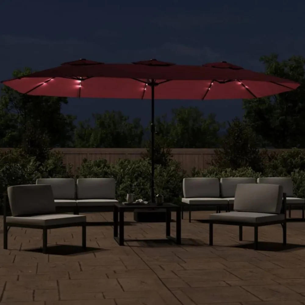 Parasol dubbel dak met LED 449x265 cm bordeaux>vidaXL Outlet