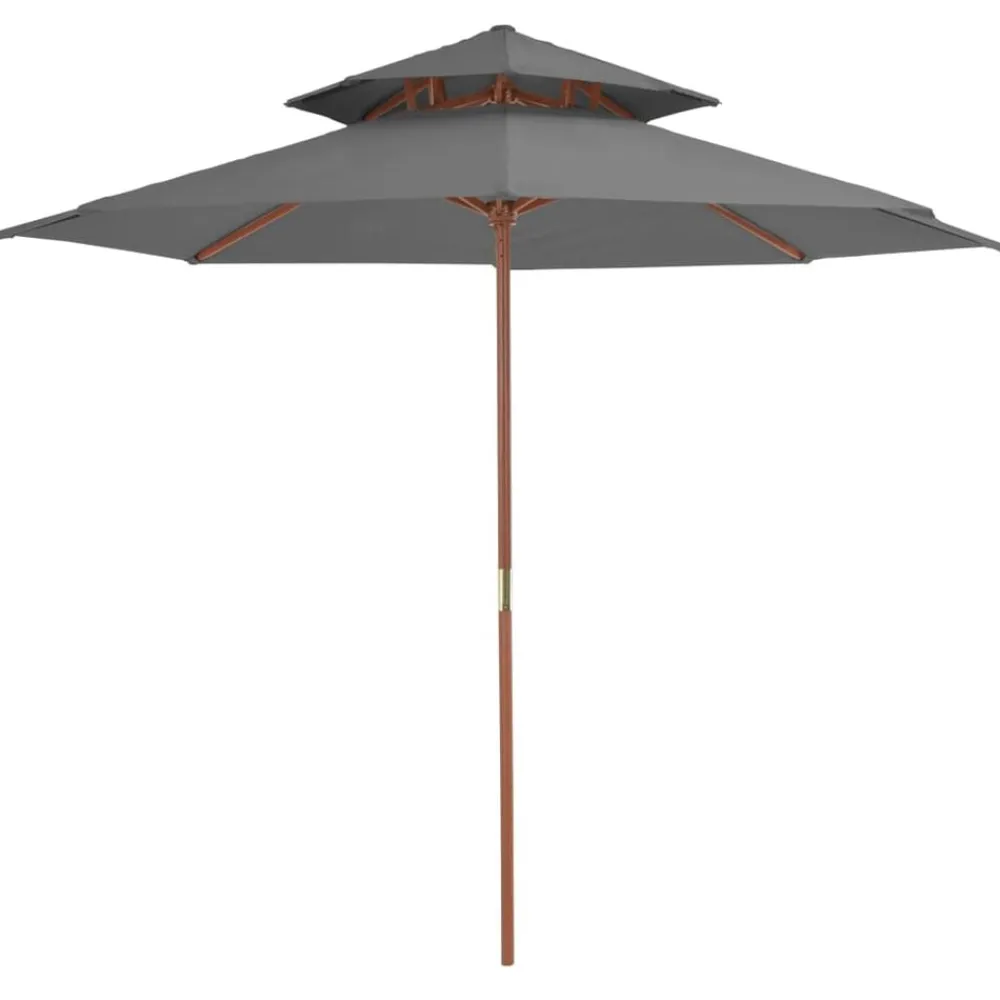 Tuin & Gazon*vidaXL Parasol dubbeldekker met houten paal 270 cm Antraciet