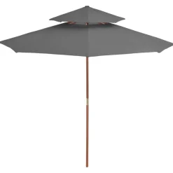 Tuin & Gazon*vidaXL Parasol dubbeldekker met houten paal 270 cm Antraciet