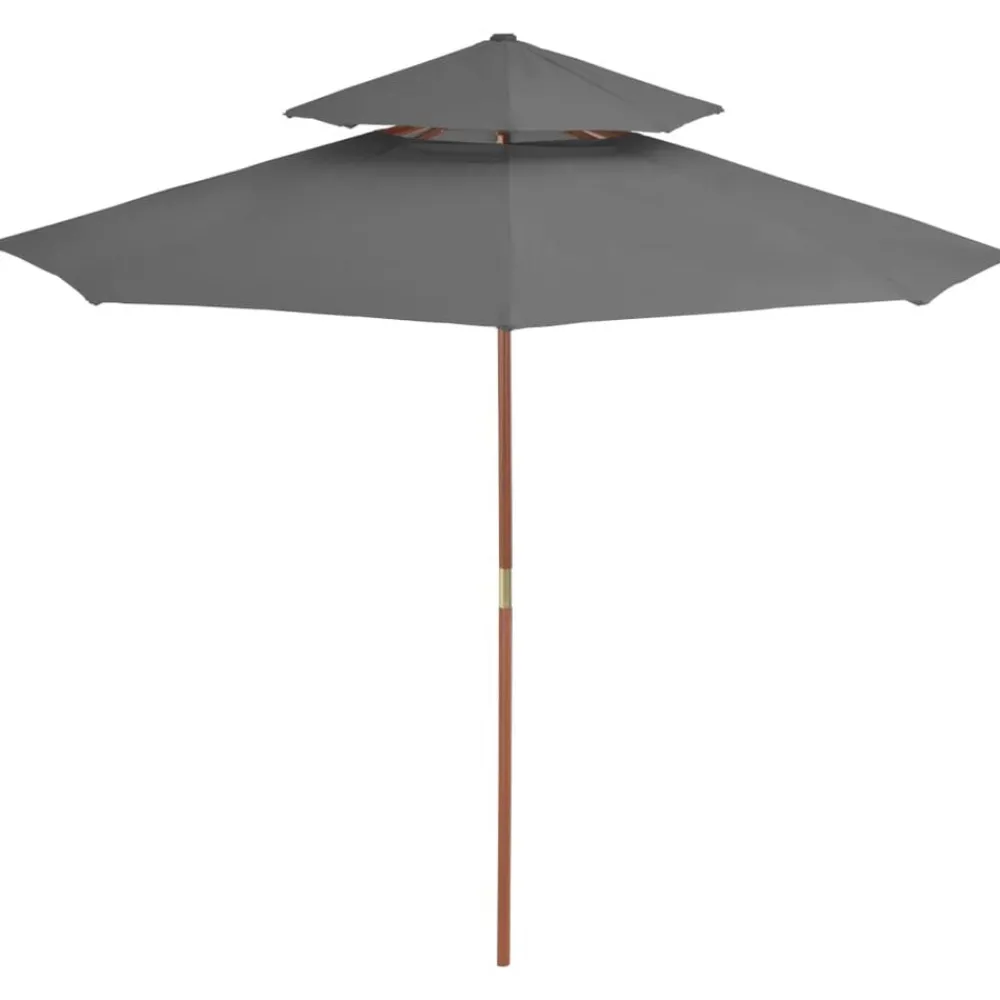 Tuin & Gazon*vidaXL Parasol dubbeldekker met houten paal 270 cm Antraciet