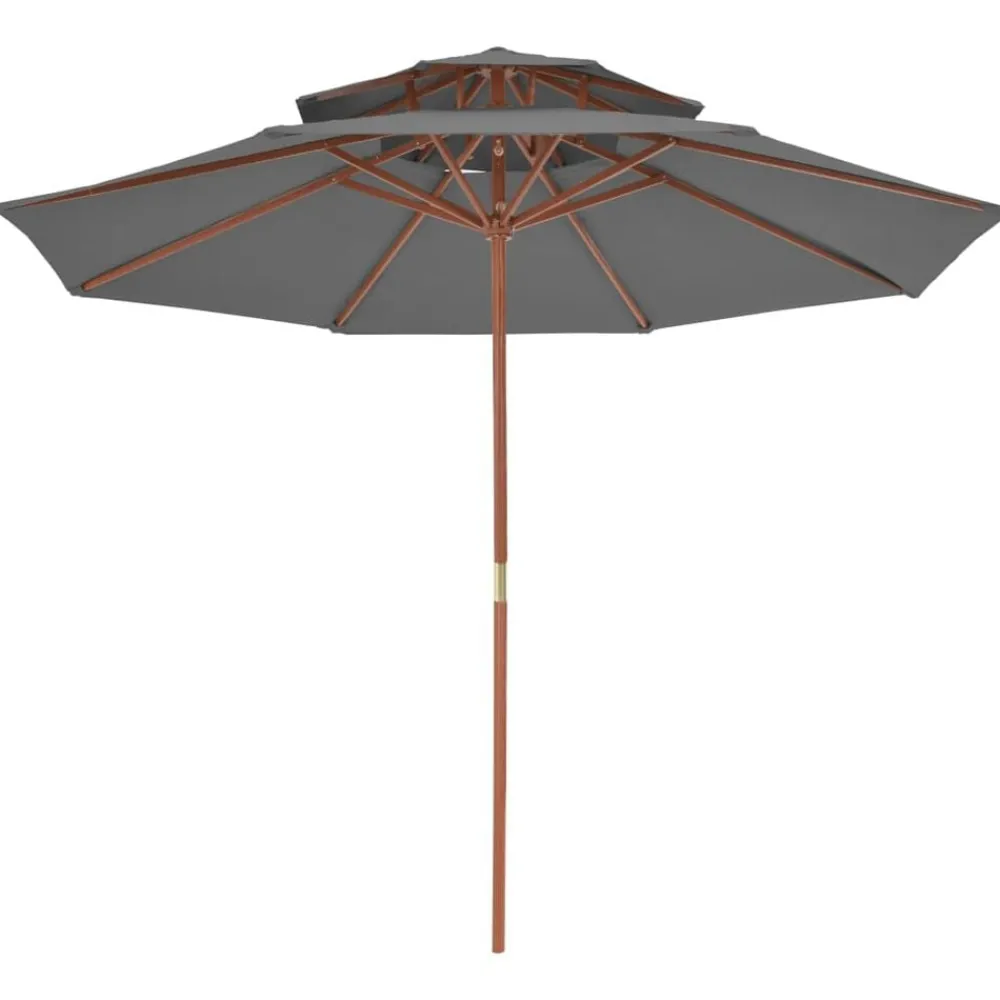 Tuin & Gazon*vidaXL Parasol dubbeldekker met houten paal 270 cm Antraciet