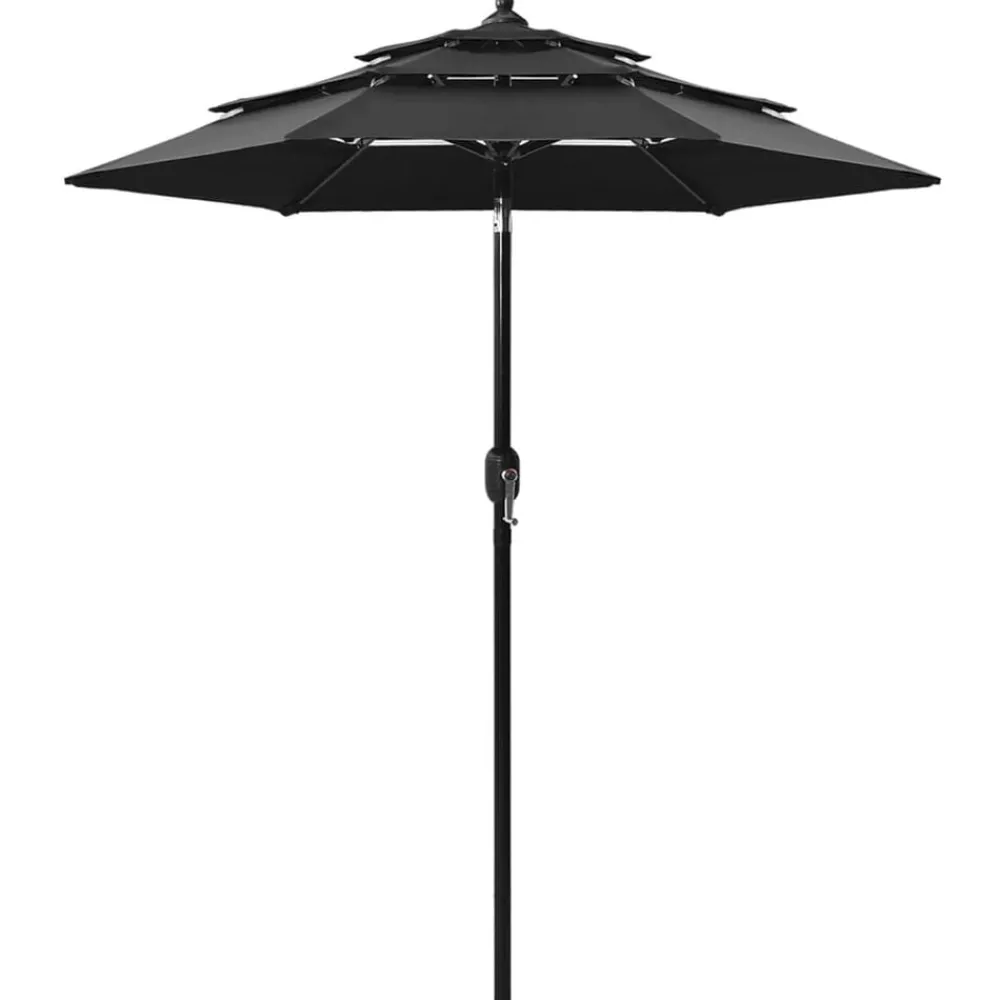 Tuin & Gazon*vidaXL Parasol 3-laags met aluminium paal 2 m Zwart