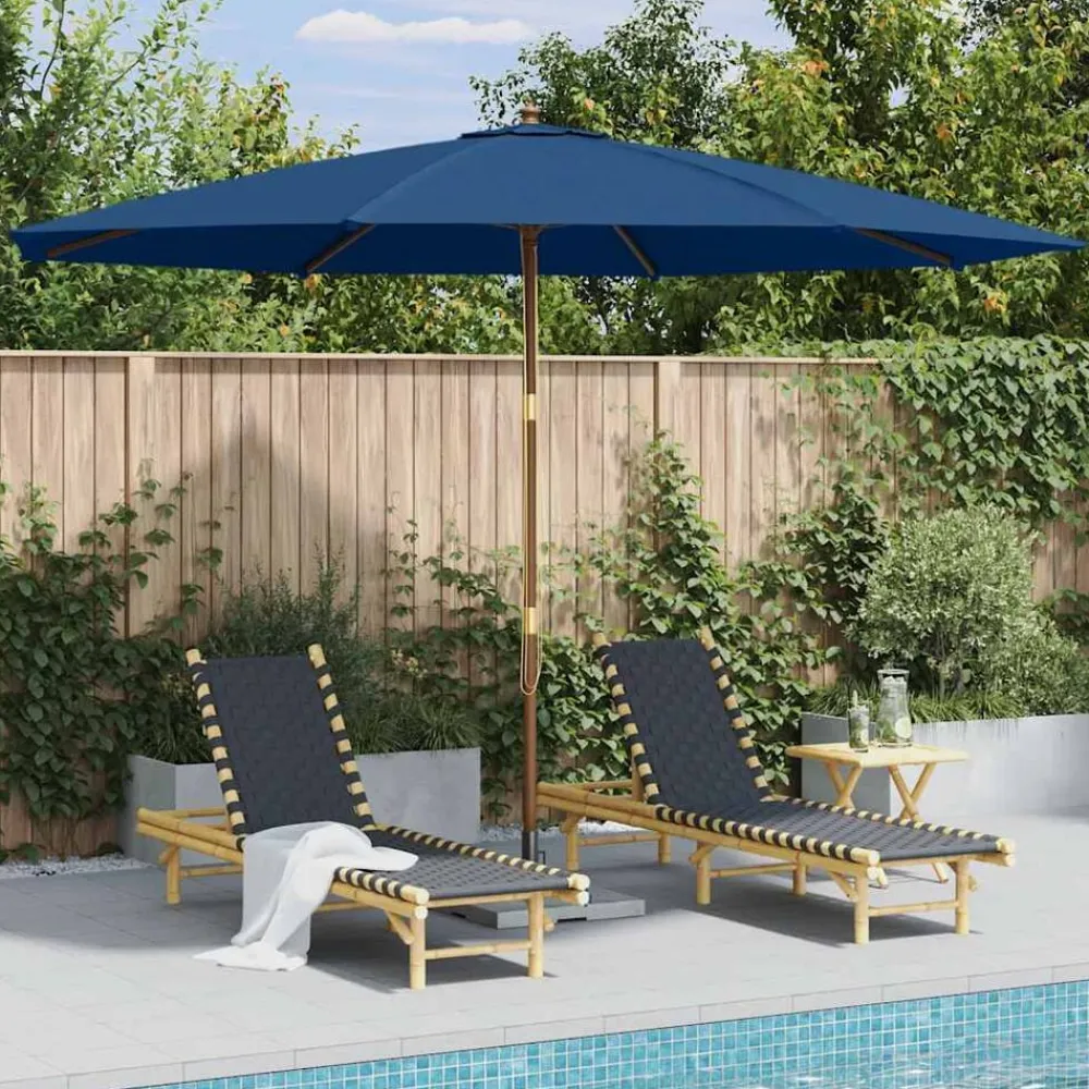 Tuin & Gazon*vidaXL Parasol met houten paal 350 cm Blauw