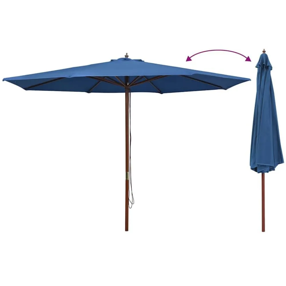 Tuin & Gazon*vidaXL Parasol met houten paal 350 cm Blauw