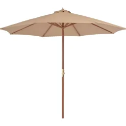 Tuin & Gazon*vidaXL Parasol met houten paal 300 cm taupe Bruin