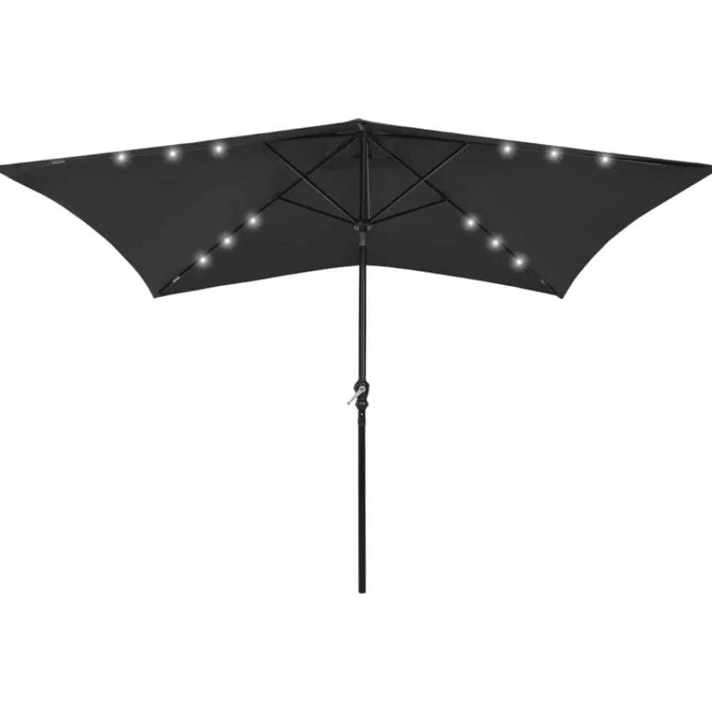 Tuin & Gazon*vidaXL Parasol met LED's en stalen paal 2x3 m Zwart