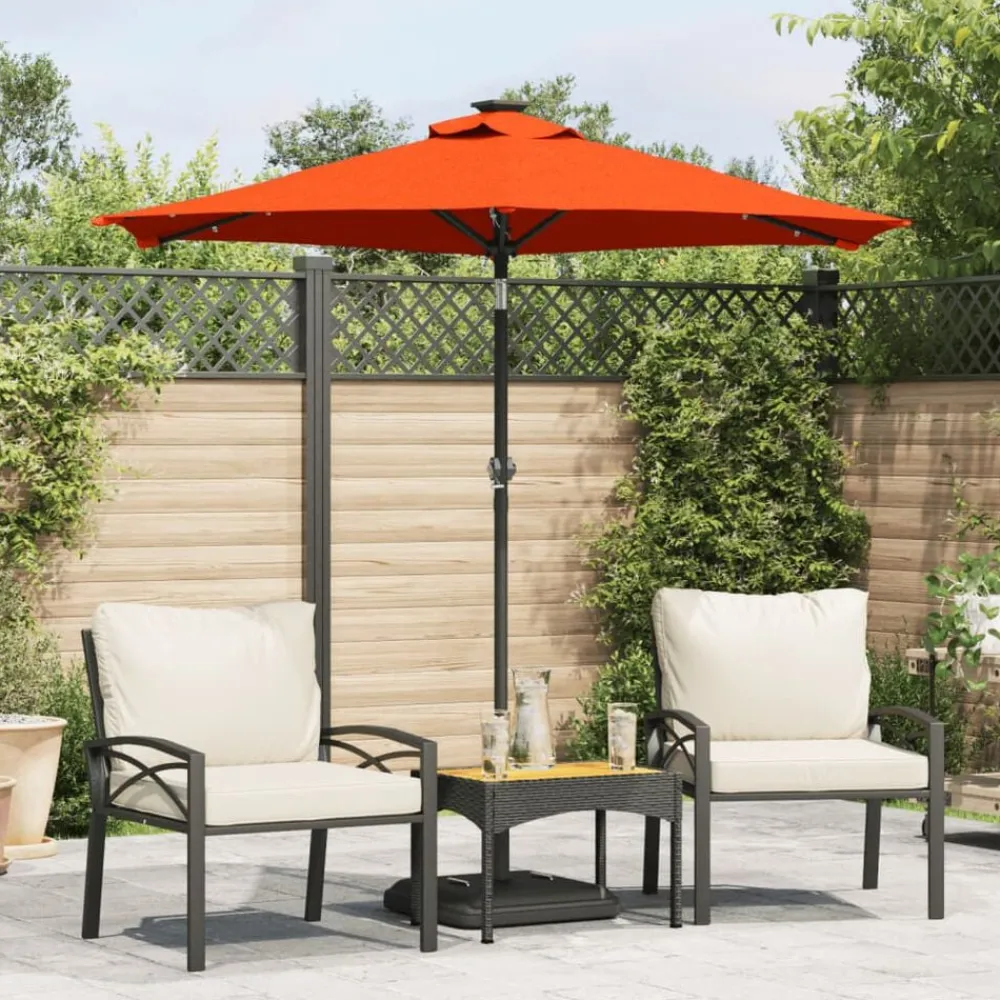 Tuin & Gazon*vidaXL Parasol met LED's en stalen paal 225x225x212 cm Terracotta