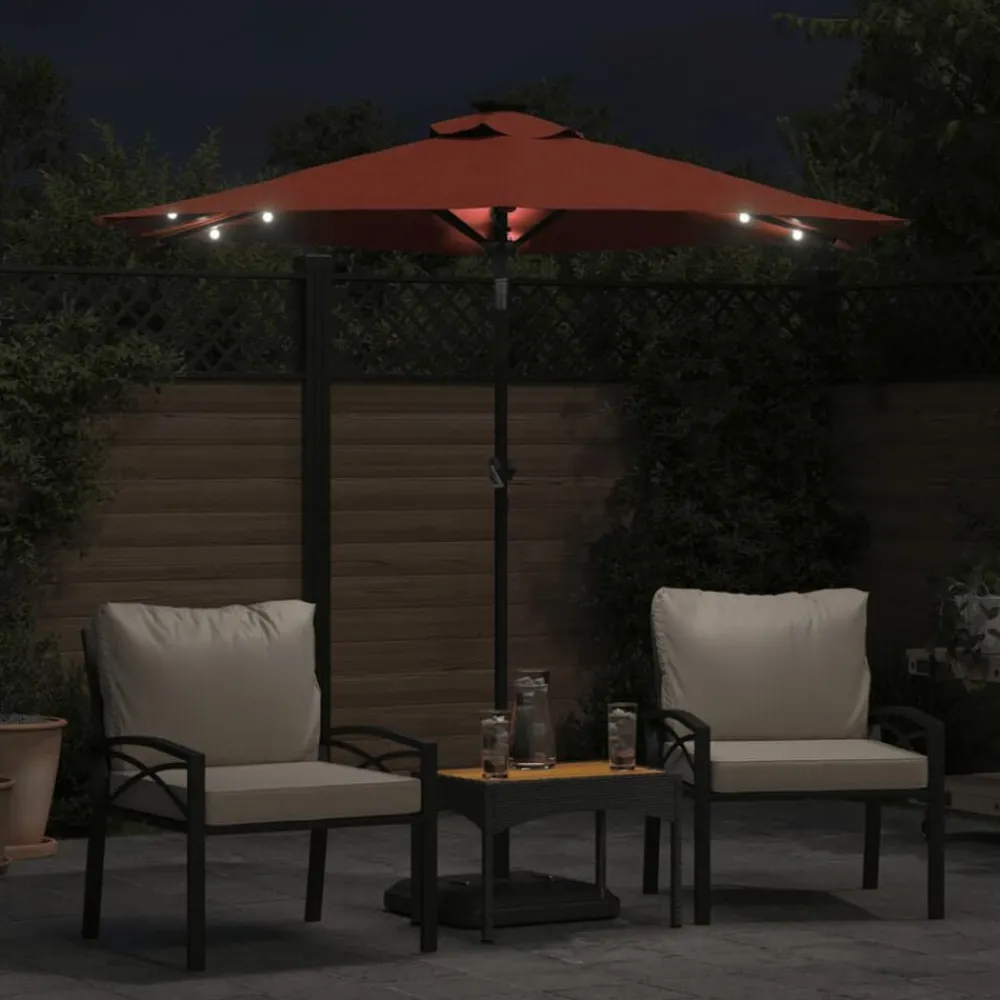 Tuin & Gazon*vidaXL Parasol met LED's en stalen paal 225x225x212 cm Terracotta