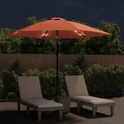 Tuin & Gazon*vidaXL Parasol met LED-verlichting en stalen paal 300 cm Terracotta