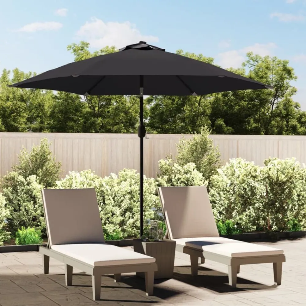 Tuin & Gazon*vidaXL Parasol met LED-verlichting en stalen paal 300 cm Zwart