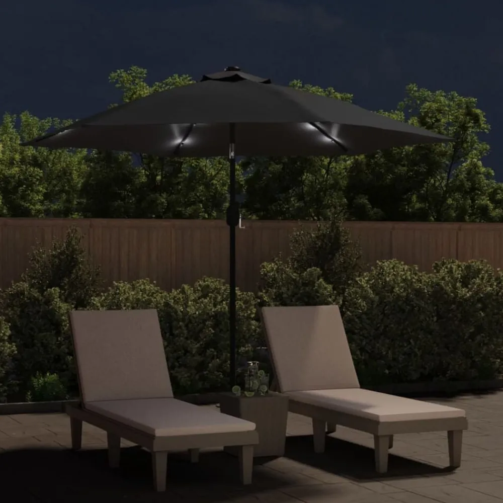 Tuin & Gazon*vidaXL Parasol met LED-verlichting en stalen paal 300 cm Zwart