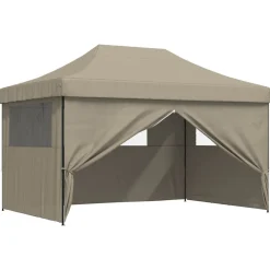 Tuin & Gazon*vidaXL Partytent inklapbaar pop-up met 4 zijwanden Taupe