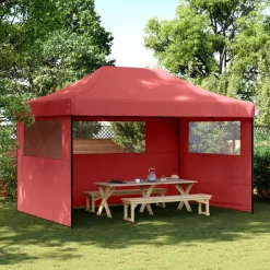 Tuin & Gazon*vidaXL Partytent inklapbaar pop-up met 3 zijwanden Bordeauxrood