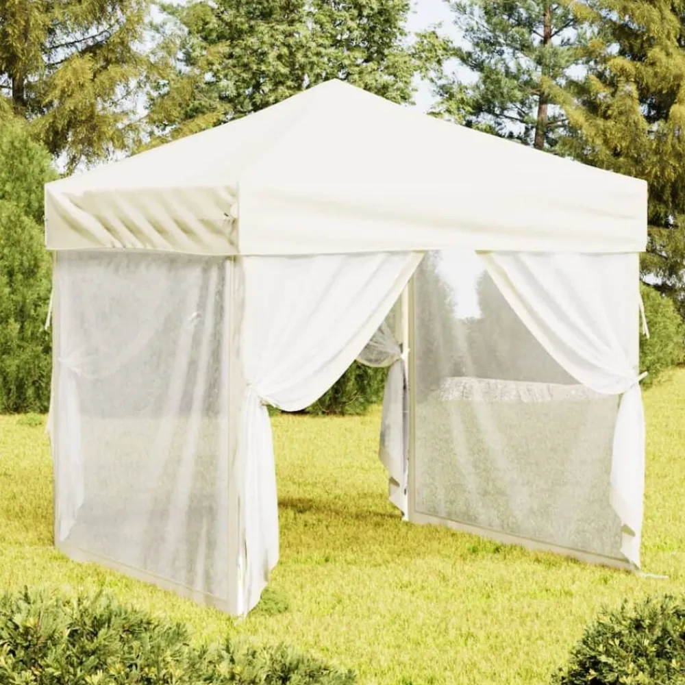 Tuin & Gazon*vidaXL Partytent inklapbaar met zijwanden 2x2 m crèmekleurig Crème