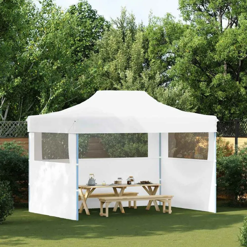 Tuin & Gazon*vidaXL Partytent met 3 zijwanden inklapbaar 280x410x315 cm staal Wit