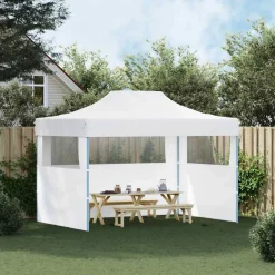 Tuin & Gazon*vidaXL Partytent met 3 zijwanden inklapbaar 280x410x315 cm staal Wit