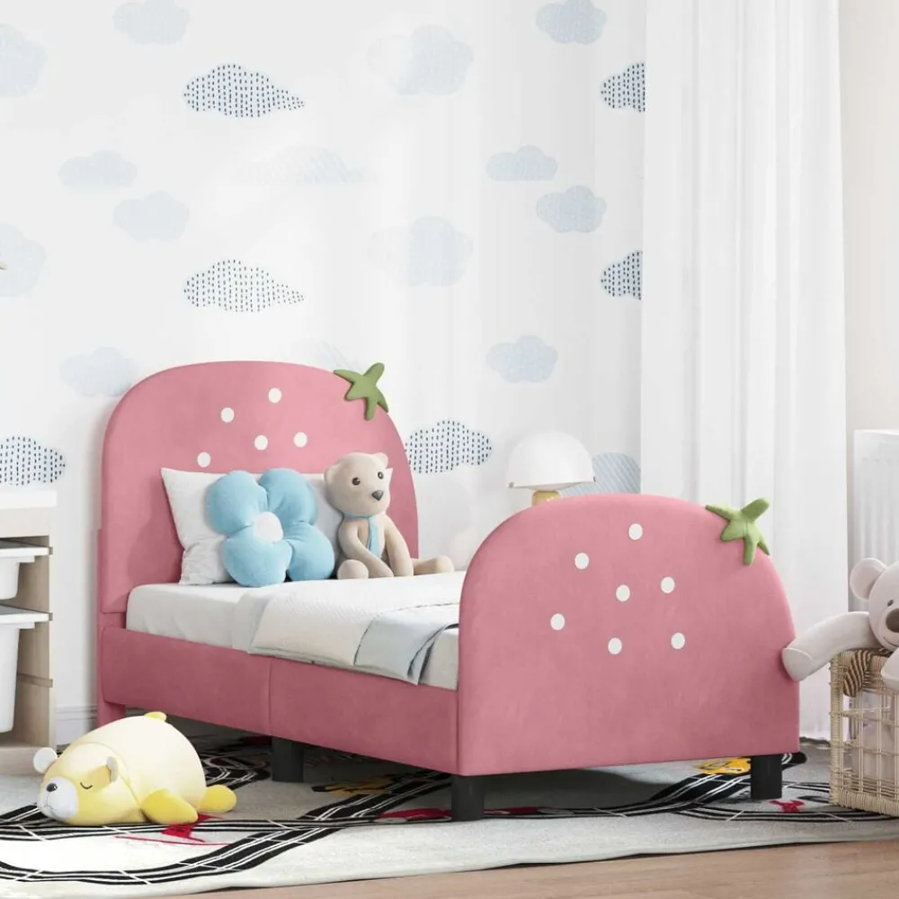 Bedden & Accessoires*vidaXL Peuterbedframe met hoofdbord Roze 70 x 140 cm Fluweel