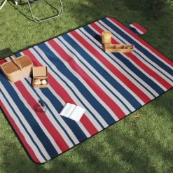 Picknickkleed opvouwbaar strepen 200x150 cm fluweel blauw>vidaXL New