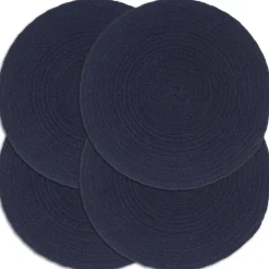 Linnengoed*vidaXL Placemats 4 st rond 38 cm katoen effen Marineblauw