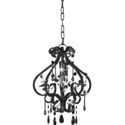 Verlichting*vidaXL Plafondlamp met kralen rond E14 Zwart