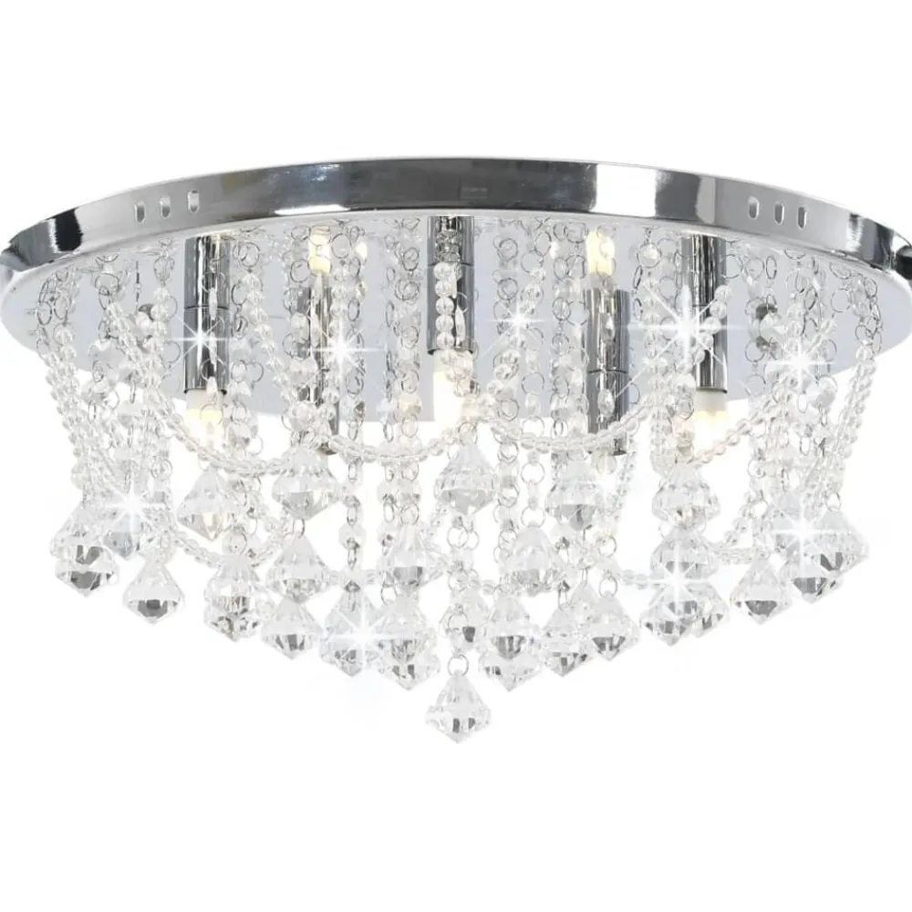 Plafondlamp met kristallen kralen rond 4xG9 zilverkleurig>vidaXL Hot
