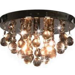 Verlichting*vidaXL Plafondlamp met smoky kralen rond G9 Zwart