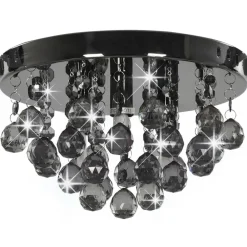 Verlichting*vidaXL Plafondlamp met smoky kralen rond G9 Zwart