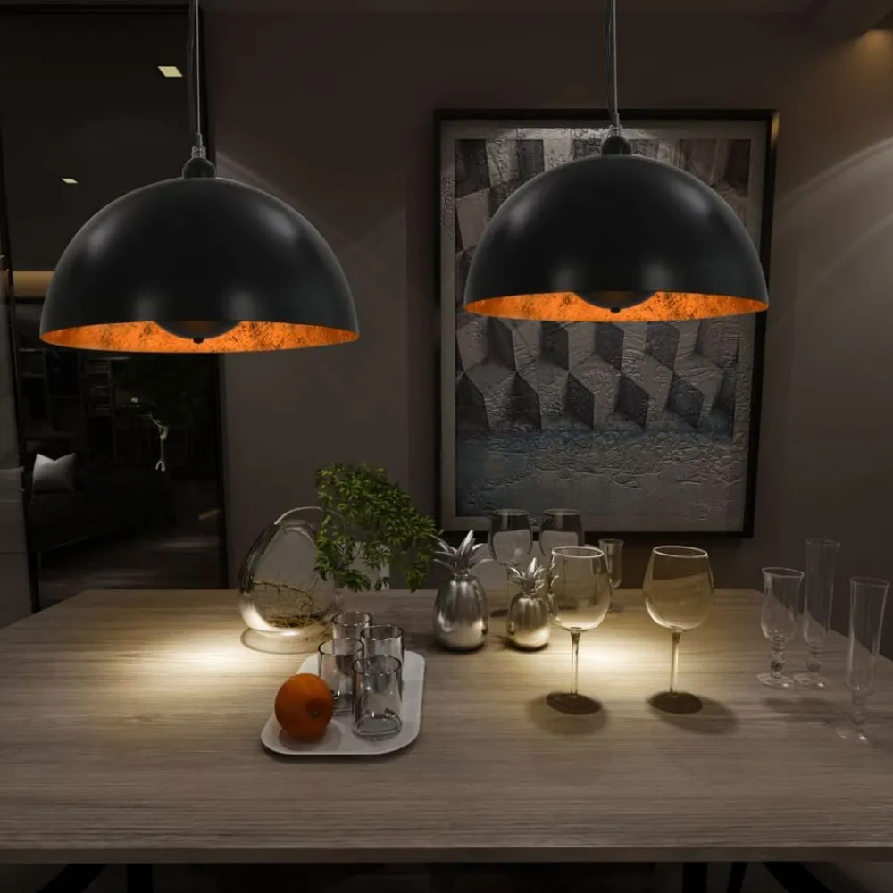 Verlichting*vidaXL Plafondlampen 2 st halfrond E27 40 cm zwart en goudkleurig