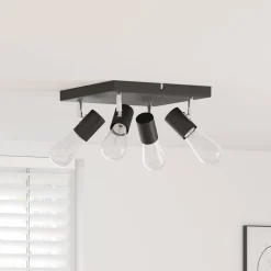 Verlichting*vidaXL Plafondspot met schijnwerpers 26,5 x 26 x 11,5 cm Metaal Zwart