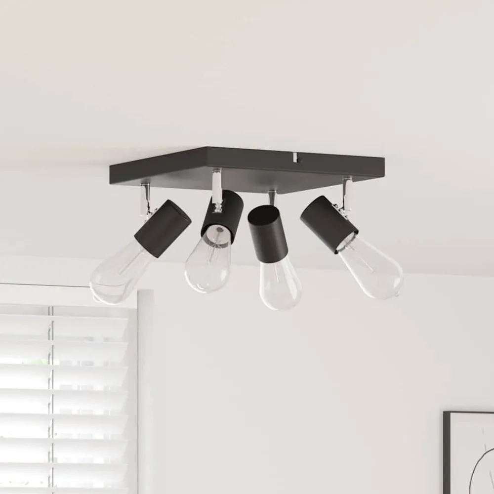 Verlichting*vidaXL Plafondspot met schijnwerpers 26,5 x 26 x 11,5 cm Metaal Zwart
